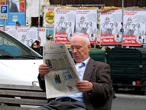 reading the newspaper